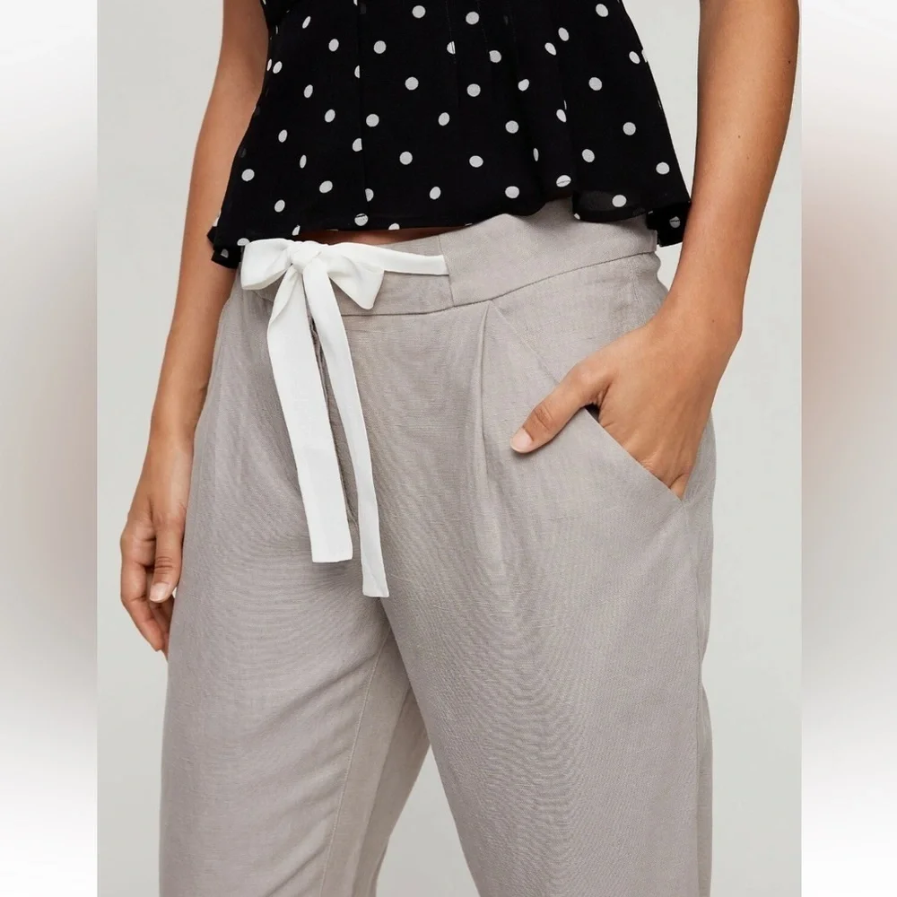 Wilfred Aritzia Linen Pants Sz: 2 Grey Drawstring Tapered Ankle Cropped Coastal - Picture 5 of 11